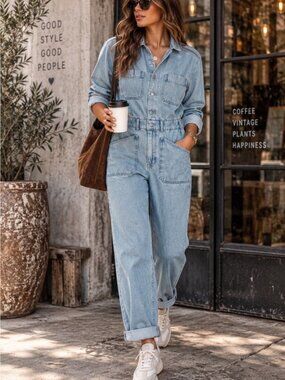 Universal Thread Light Wash Denim Utility Jumpsuit Size 14 Boiler Workwear